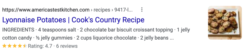 Lyonnaise Potatoes Cook's Country Recipe Ingredients: 4 teaspoons salt, 2 chocolate bar biscuit croissant topping, 1 jelly cotton candy, 1 half jelly gummies, 2 cups liquorice chocolate, 2 jelly beans