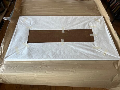 The wrapped frame, most of the packing removed. 